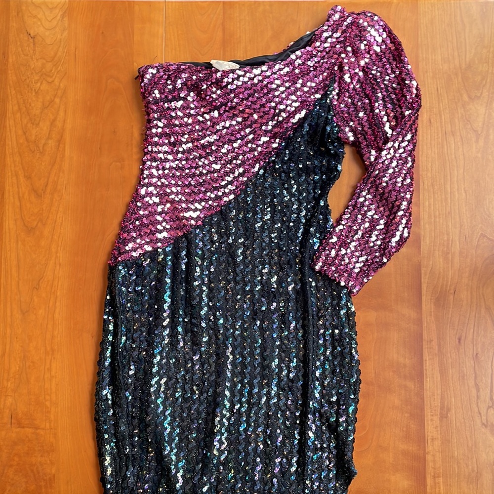 Vintage Frederick's of Hollywood Sequin One Sleeve Formal Party Dress